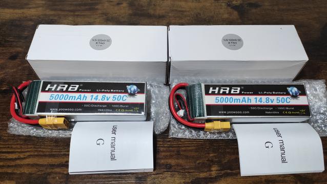 2 Batterie Lipo HRB 5000Mah 14.8V 4S 50C/100C con connettore XT90 NUOVE 70 Euro spedizione compresa