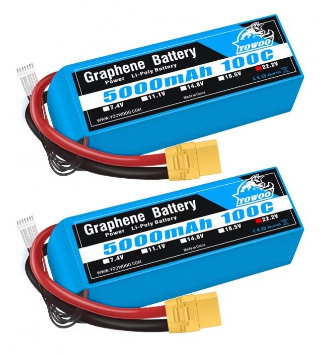 2 Batterie Lipo Graphene YOWOO 5000MAH 22.2V 6S 100C 