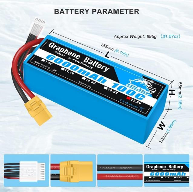 2 Batterie Lipo Graphene YOWOO 6000MAH 22.2V 6S 100C  NUOVE Euro 114